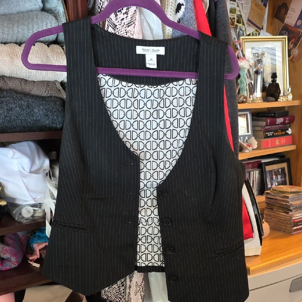 White House Black Market Black Pinstripe Women's Vest